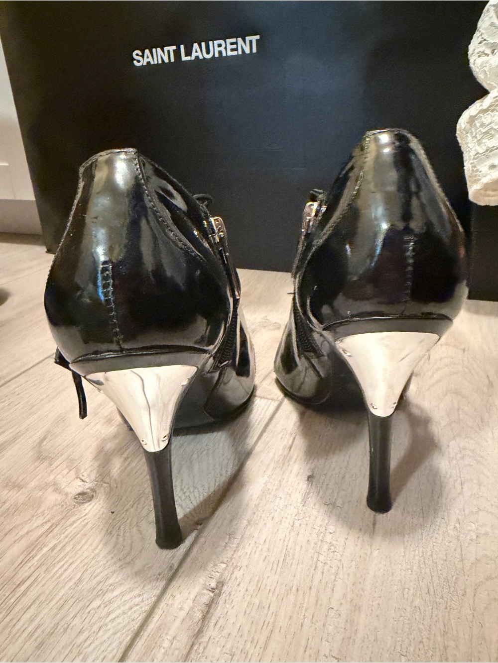 GUESS Black Patent Pointed Lace-Up Ankle Boots - Picture 3 of 6
